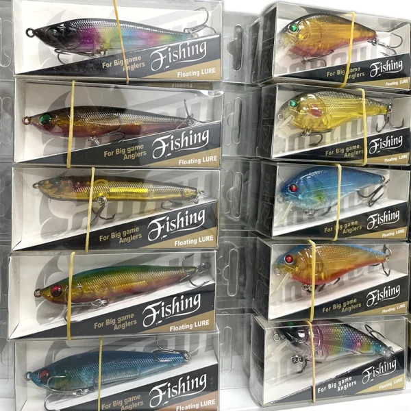 10pcs/lot 7.5cm 8cm Transparent ABS Hard Fishing Lures Pencil Crankbait Minnow w/ Display Box