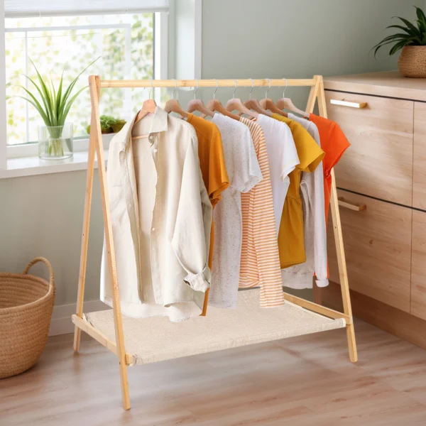 Wood Clothes Rack Portable Clothing Rack Wardrobe Storage Rack Clothing Storage Organizer Shelves For Entryway and Bed Room
