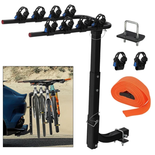 Hitch Mount Bike Rack Steel Frame Folding Bicycle Carrier with Hitch & Anti-Sway Stabilizer, Heavy-Duty for SUV, Car, Truck, RV