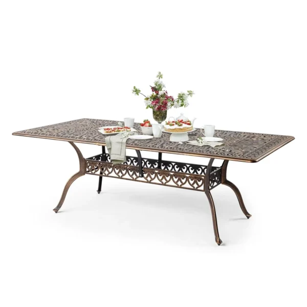 8-Person Outdoor Dining Table, Metal Dining Table with Umbrella Hole Cast Aluminum Patio Table, Rectangle Table, Customized