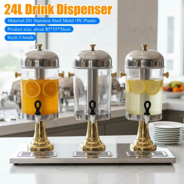 24L Beverage Dispenser with Ice Core Drink Fountain Leak-proof Spigot & Detachable Drip Tray for Parties Buffet Cafeterias Homes