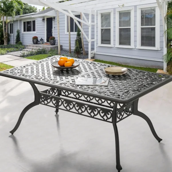 60" Outdoor Dining Table with 2.09" Umbrella Hole, All Weather Cast Aluminum Outdoor Patio Table, 6-8 Person, Customized