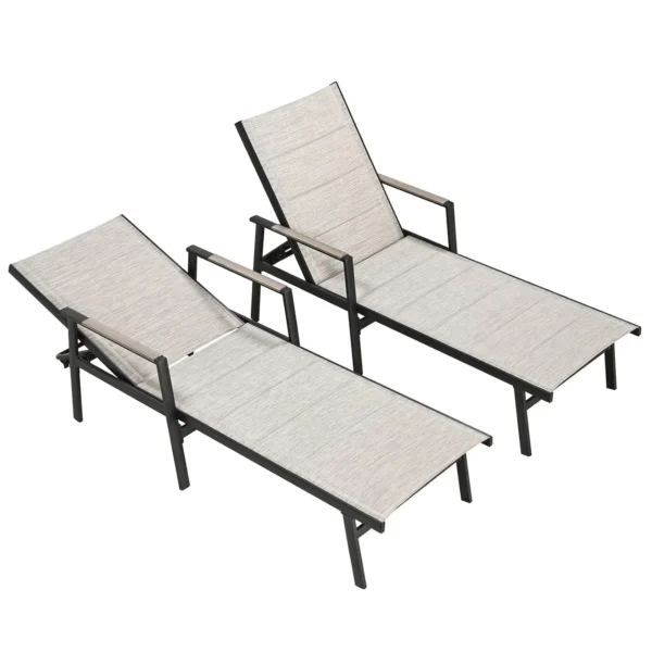 Outdoor Chaise Lounge Set of 2, Never-Rust Aluminum Patio Lounge Chairs with 3D Ultra-Thick Textilene, 6-Position, Customized