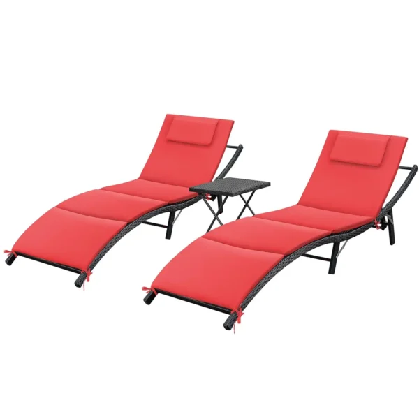 Lounge Chairs for Outside 3 Pieces Patio Adjustable Chaise Lounge Outdoor Wicker Lounge Chairs Set of 2 with Table, Customized