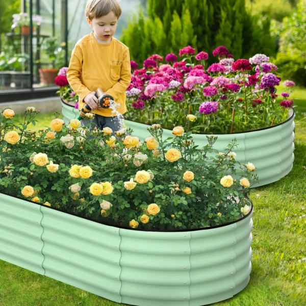 2-Pack Oval Galvanized Steel Raised Garden Bed Open Base Safety Edge Metal Planter Box Raised Beds for Vegetables Flowers Herbs