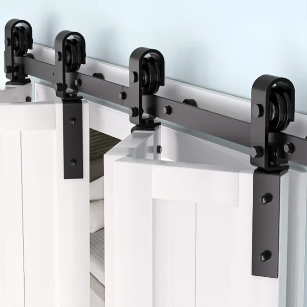 Heavy Duty Bi-Folding Sliding Barn Door Hardware Kit Quiet Side-Mounted Roller – 2/4 Bifold Doors For Closet Laundry Bedroom