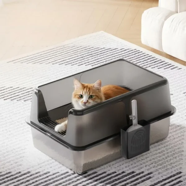 Stainless Steel Cat Litter Box with Lid, High Sided Anti-Urine Leakage Metal Litter Box with Scoop for Big Cats, Easy Cleaning