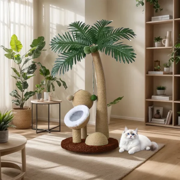 Coconut Tree Claw Sharpener Pole Interactive Cat Sisal Scratcher 28 Inch Natural Sisal Rope Cat Tree for Indoor Cats