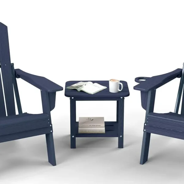 Folding Adirondack Chair Set 3-Piece - 38" Extra Tall Back & Embossed Wood Grain, Oversized HDPE Patio Furniture, Customized