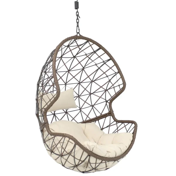 Hanging Egg Chair - Resin Wicker Basket Design - Outdoor Use - Includes Beige Cushion, Customized